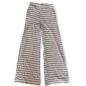 Rich & Famous Gingham Brown and White Checkered Wide-Leg Pants Flowy Lightweight
